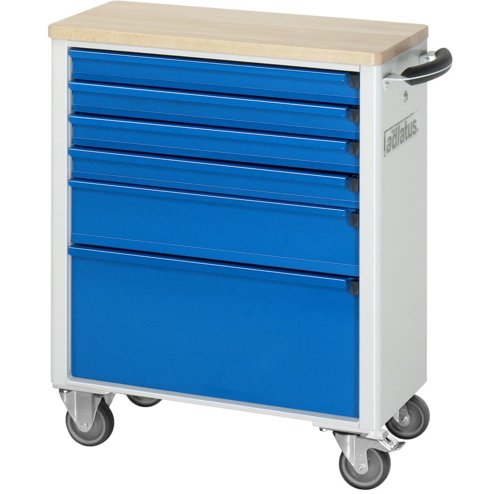 Číslo obrázka výrobku 4: Vozík na náradie RAU série 700, v × š × h 860 × 700 × 350 mm, 6 zásuv. 4 × 65, 1 × 130, 1 × 260 mm, buková pracovná doska
