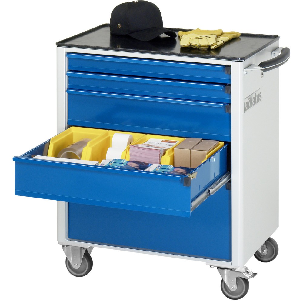 Číslo obrázka výrobku 1: Vozík na náradie RAU série 700, v × š × h 860 × 700 × 510 mm, 5 zásuv. 2 × 65, 2 × 130, 1 × 260 mm, kovová pracovná doska