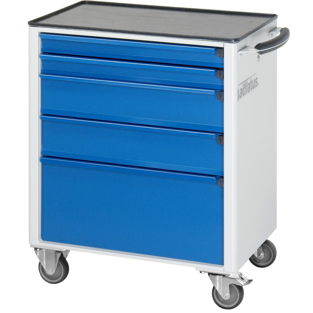 Číslo obrázka výrobku 2: Vozík na náradie RAU série 700, v × š × h 860 × 700 × 510 mm, 5 zásuv. 2 × 65, 2 × 130, 1 × 260 mm, kovová pracovná doska