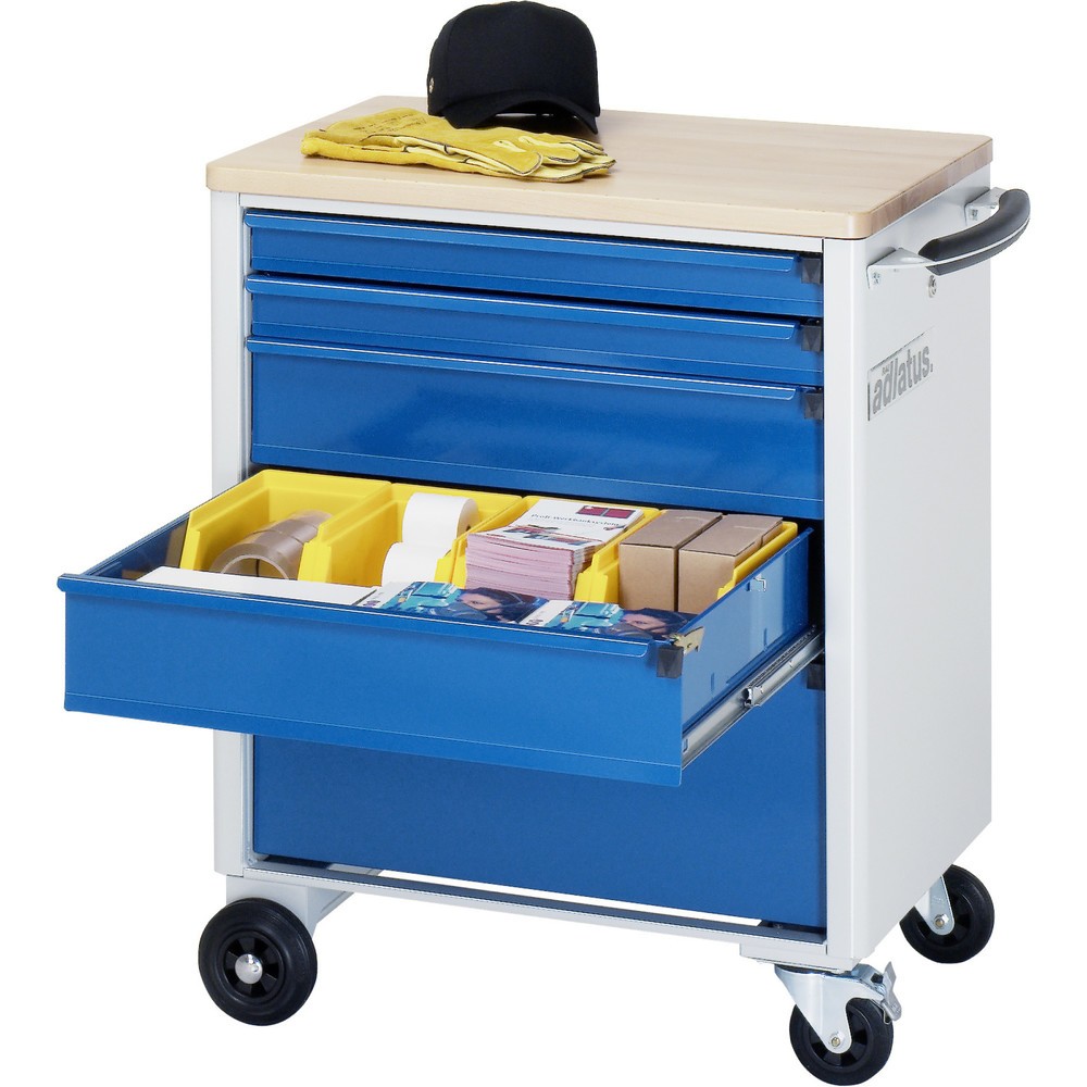 Číslo obrázka výrobku 1: Vozík na náradie RAU série 700, v × š × h 860 × 700 × 510 mm, 5 zásuv. 2 × 65, 2 × 130, 1 × 260 mm, buková pracovná doska