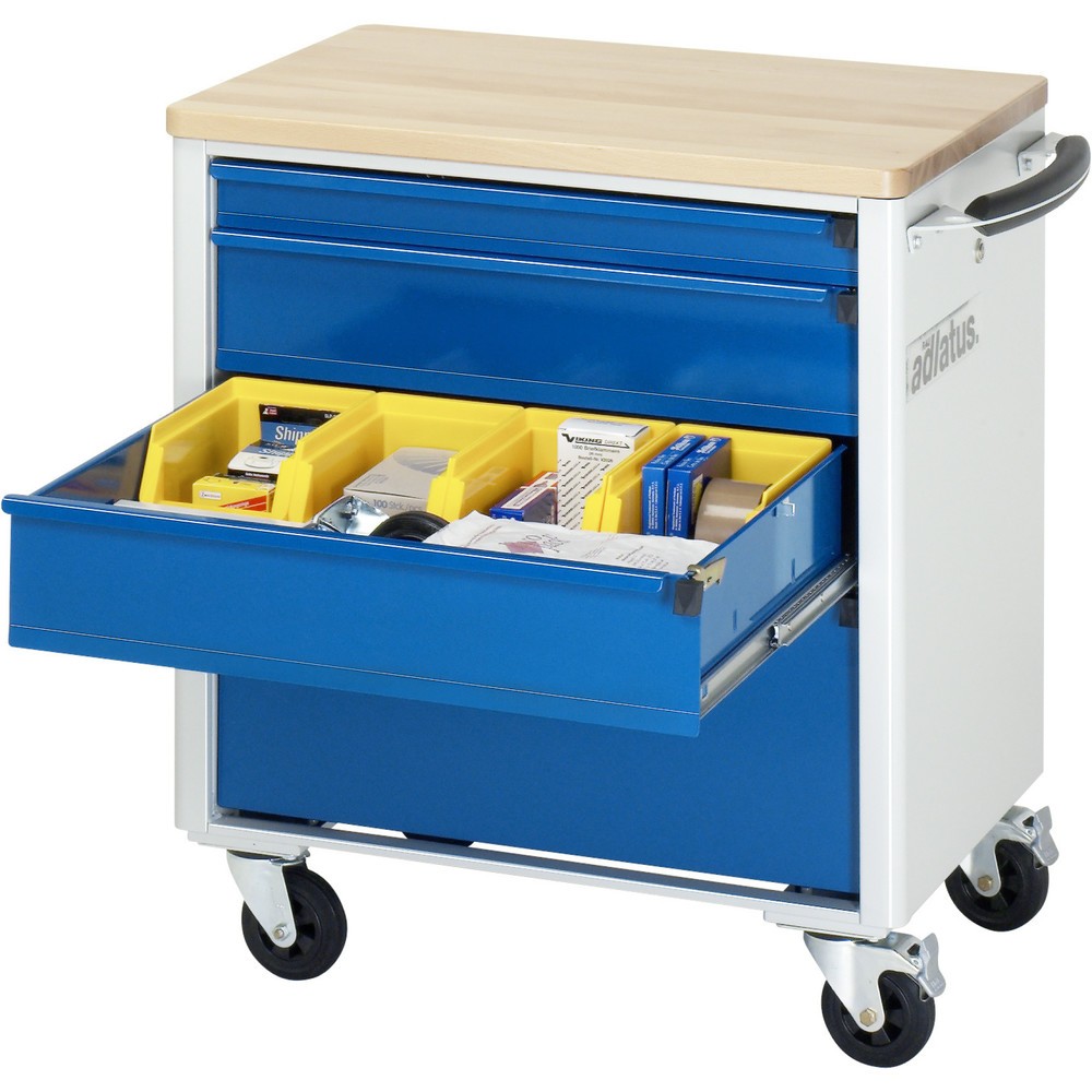 Obrázok výrobku: Vozík na náradie RAU série 700, v × š × h 790 × 700 × 510 mm, 4 zásuv. 1 × 65, 2 × 130, 1 × 260 mm, buková pracovná doska