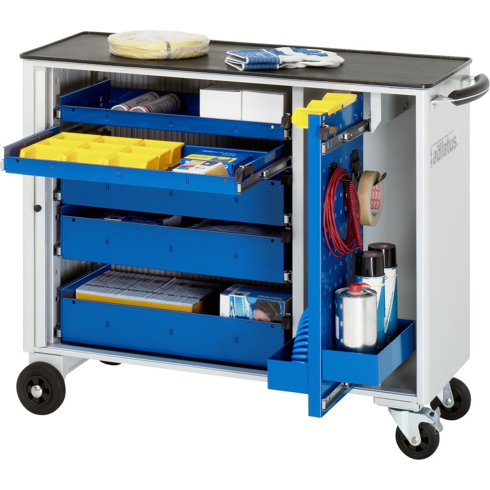 Obrázok výrobku: Vozík na náradie vozík RAU série adlatus, v × š × h 860 × 1 025 × 400 mm, 5 zásuv. 2 × 40, 3 × 105 mm, kovová pracovná doska