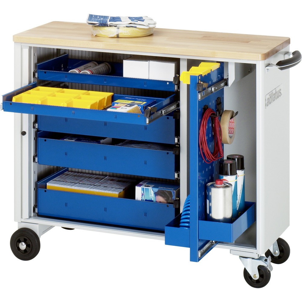Obrázok výrobku: Vozík na náradie vozík RAU série adlatus, v × š × h 860 × 1 025 × 400 mm, 5 zásuv. 2 × 40, 3 × 105 mm, buková pracovná doska