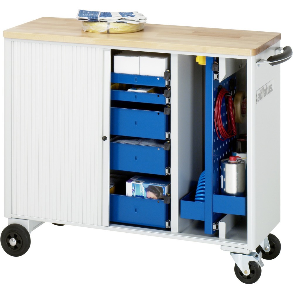 Číslo obrázka výrobku 5: Vozík na náradie vozík RAU série adlatus, v × š × h 860 × 1 025 × 400 mm, 5 zásuv. 2 × 40, 3 × 105 mm, buková pracovná doska