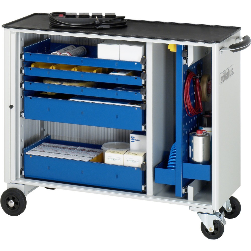 Obrázok výrobku: Vozík na náradie vozík RAU série adlatus, v × š × h 860 × 1 025 × 400 mm, 5 zásuv. 3 × 40, 2 × 105 mm, kovová pracovná doska