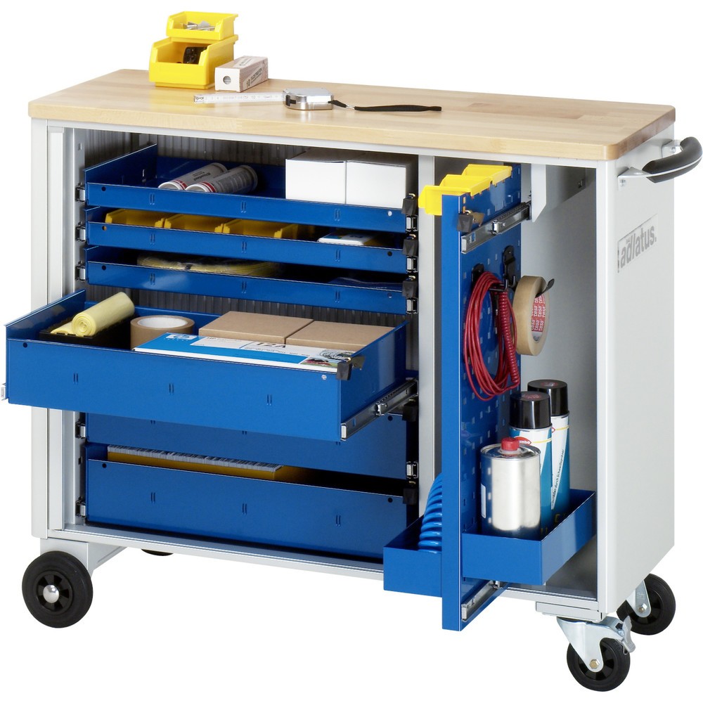 Obrázok výrobku: Vozík na náradie vozík RAU série adlatus, v × š × h 860 × 1 025 × 400 mm, 6 zásuv. 3 × 40, 3 × 105 mm, buková pracovná doska
