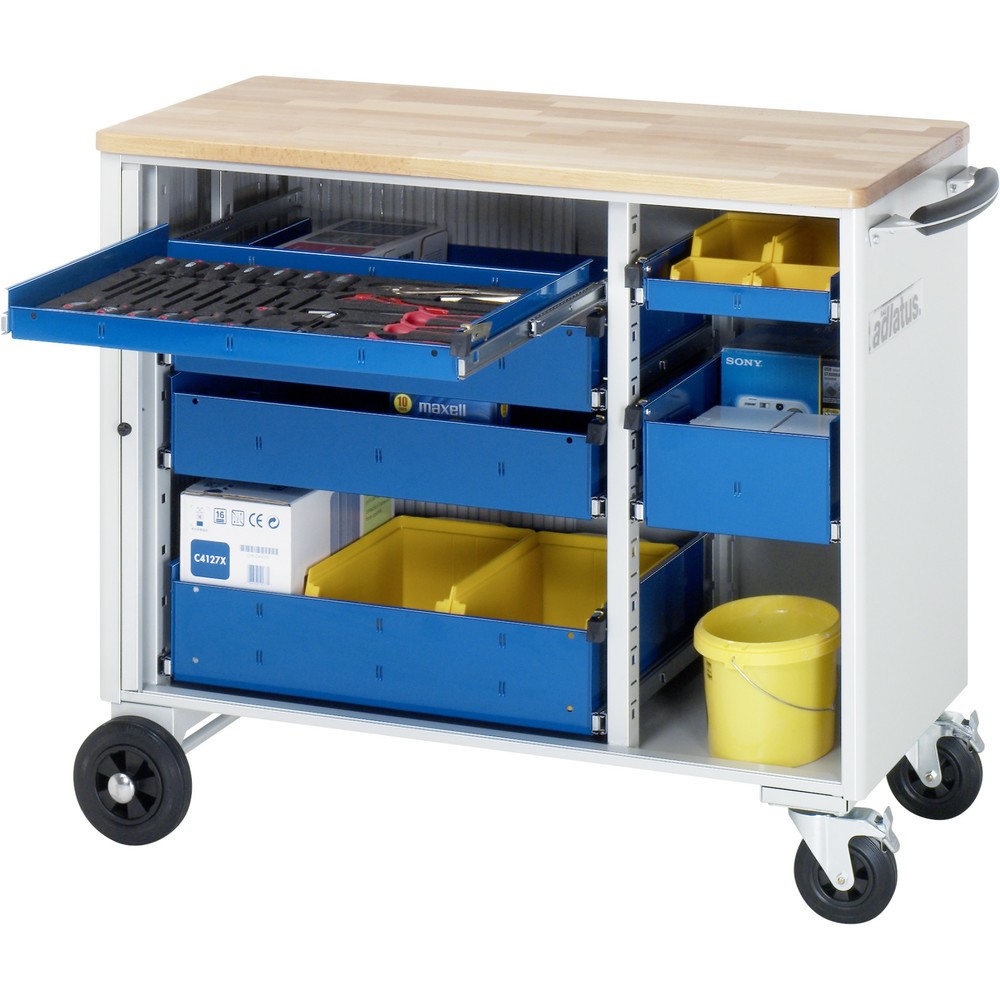 Obrázok výrobku: Vozík na náradie RAU série adlatus, v × š × h 890 × 1 025 × 520 mm, 6 zásuv. 2 × 40, 2 × 105, 2 × 130 mm, buková pracovná doska