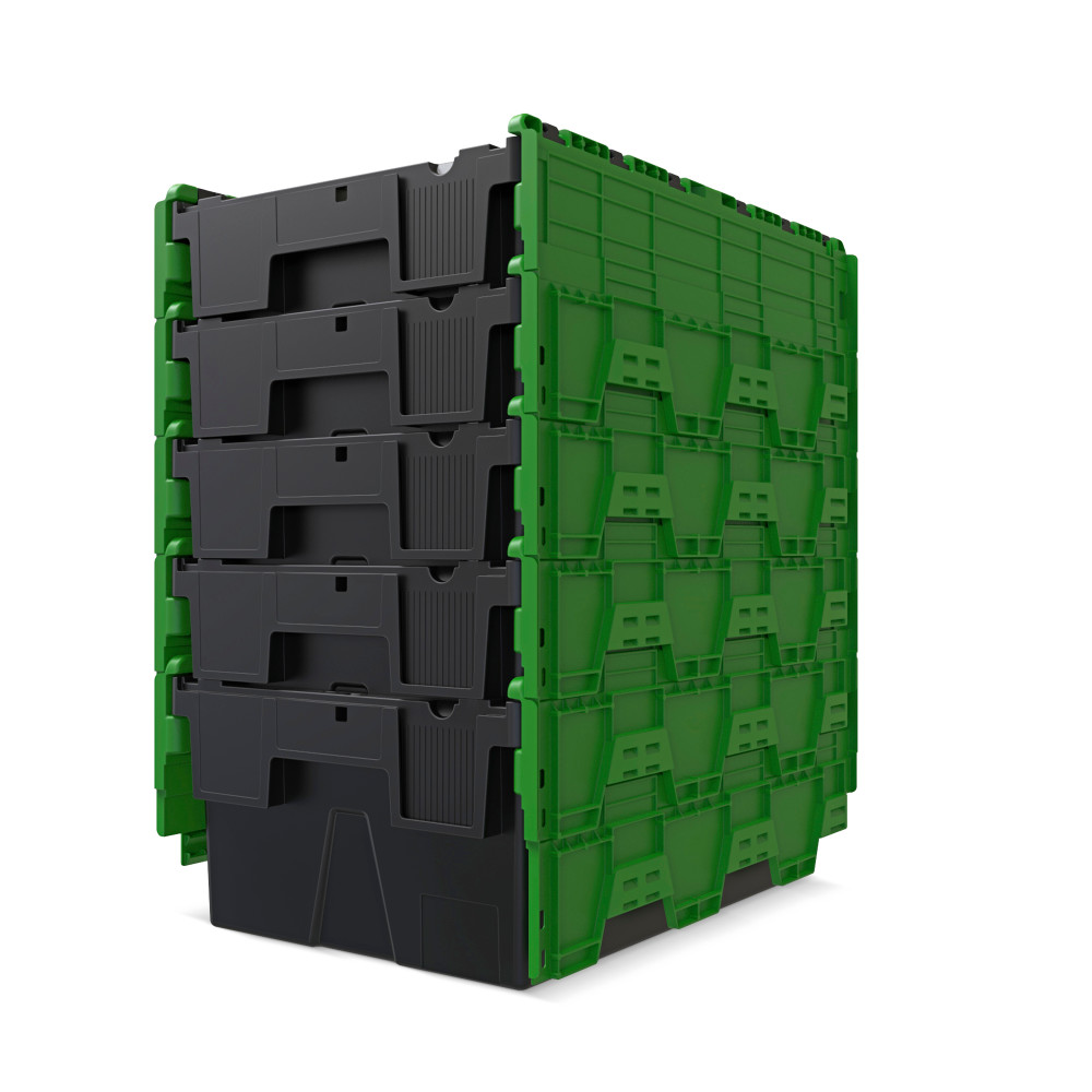 Číslo obrázka výrobku 8: Alpha Eurobox z PP regranulátu s výklopným krytom, čierno-zelený, 40 litrov, v × š × h 250 × 600 × 400 mm