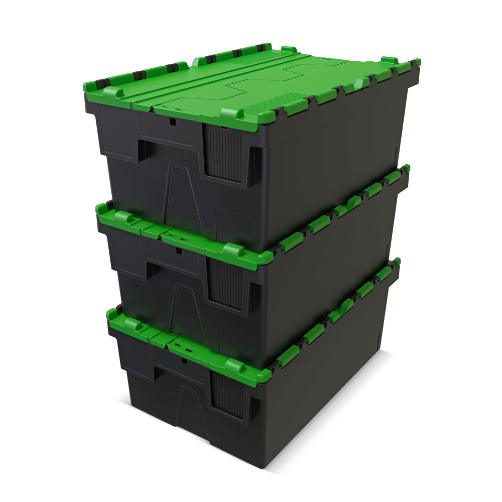 Číslo obrázka výrobku 9: Alpha Eurobox z PP regranulátu s výklopným krytom, čierno-zelený, 40 litrov, v × š × h 250 × 600 × 400 mm
