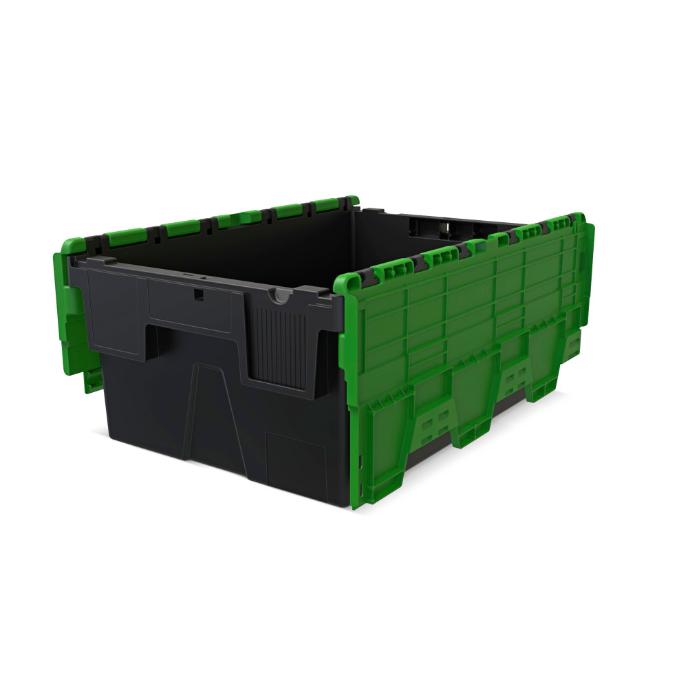 Číslo obrázka výrobku 4: Alpha Eurobox z PP regranulátu s výklopným krytom, čierno-zelený, 40 litrov, v × š × h 250 × 600 × 400 mm
