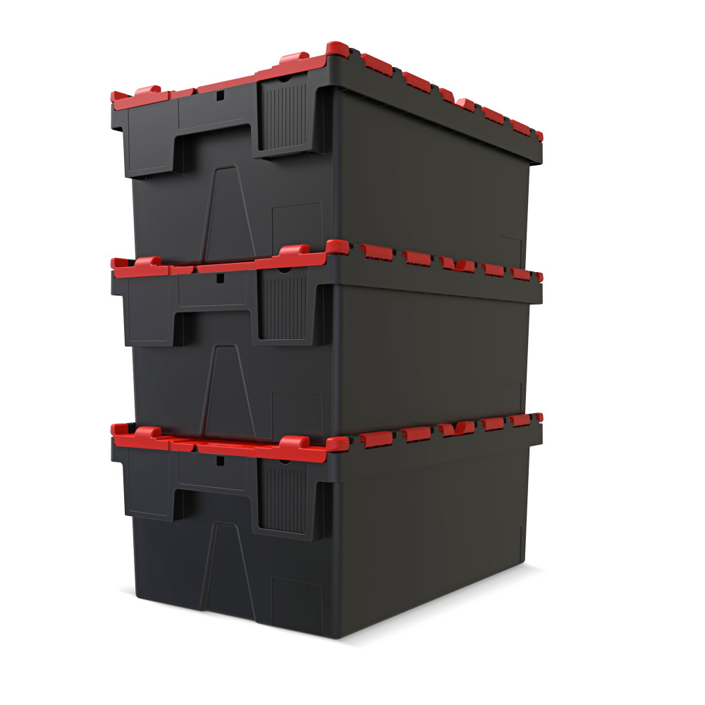 Číslo obrázka výrobku 7: Alpha Eurobox z PP regranulátu s výklopným krytom, čierno-červený, 56 litrov, v × š × h 310 × 600 × 400 mm
