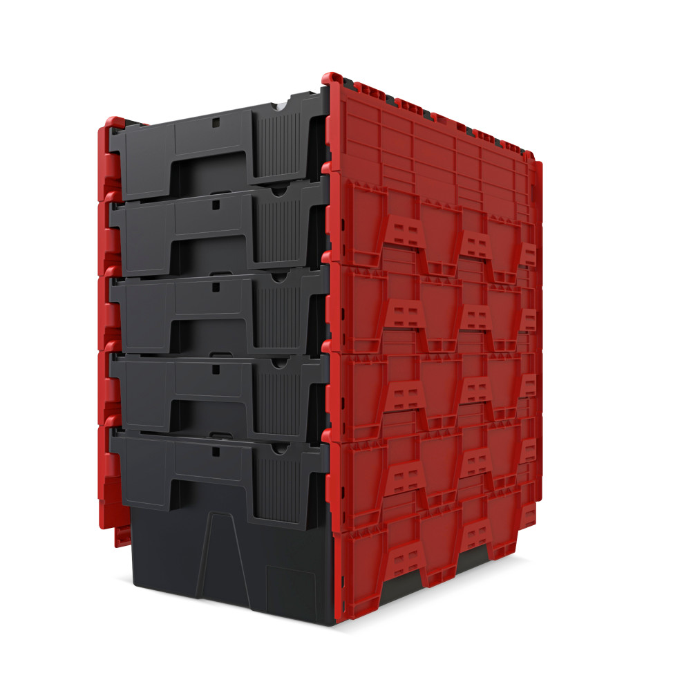 Číslo obrázka výrobku 8: Alpha Eurobox z PP regranulátu s výklopným krytom, čierno-červený, 56 litrov, v × š × h 310 × 600 × 400 mm