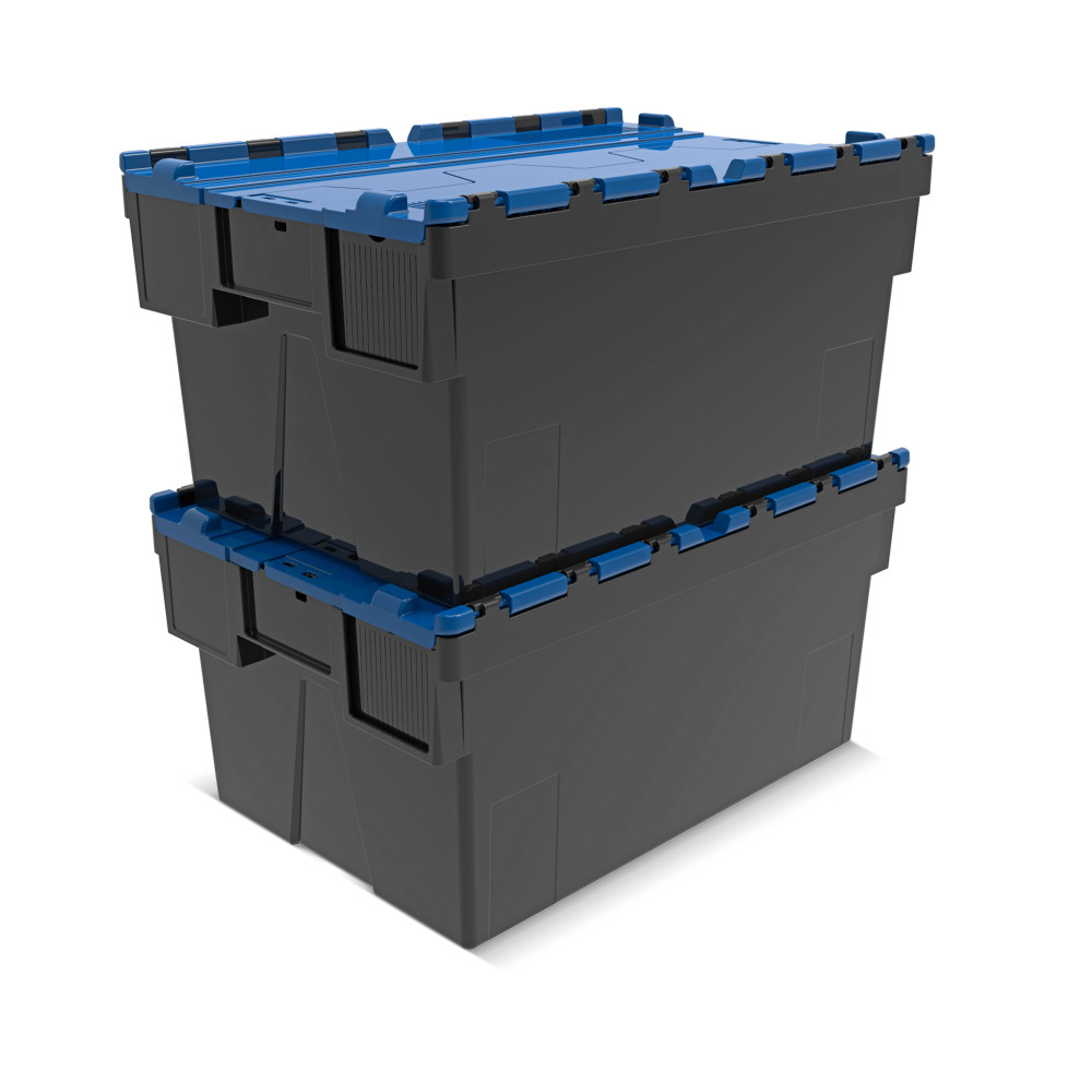 Číslo obrázka výrobku 7: Alpha Eurobox z PP regranulátu s výklopným krytom, čierno-modrý, 56 litrov, v × š × h 310 × 600 × 400 mm