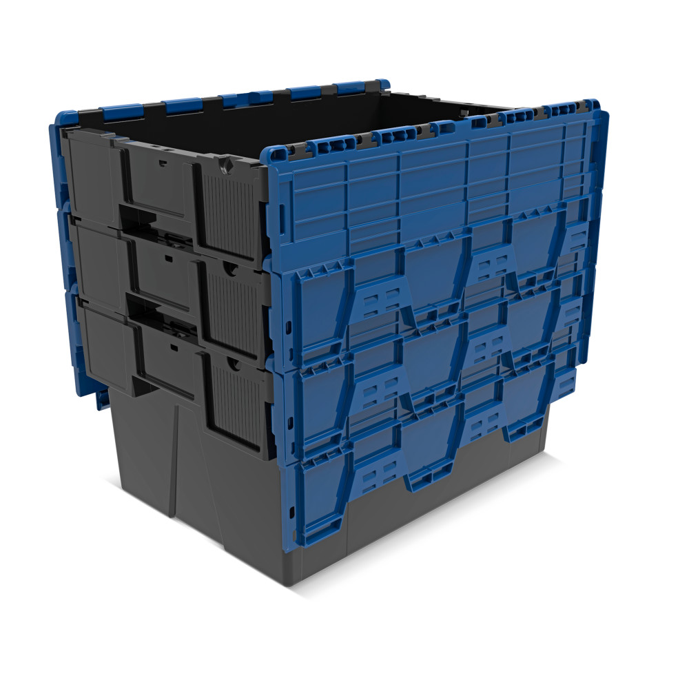 Číslo obrázka výrobku 8: Alpha Eurobox z PP regranulátu s výklopným krytom, čierno-modrý, 56 litrov, v × š × h 310 × 600 × 400 mm