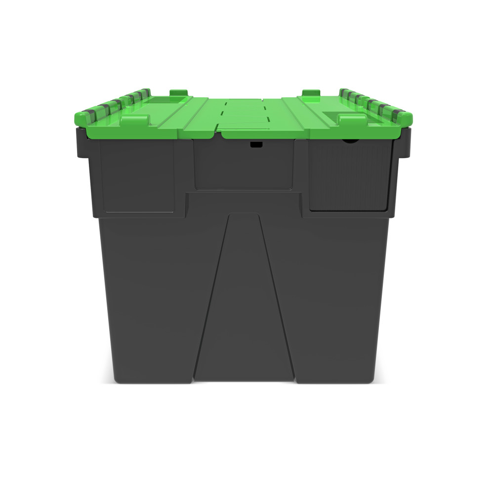 Číslo obrázka výrobku 5: Alpha Eurobox z PP regranulátu s výklopným krytom, čierno-zelený, 65 litrov, v × š × h 365 × 600 × 400 mm