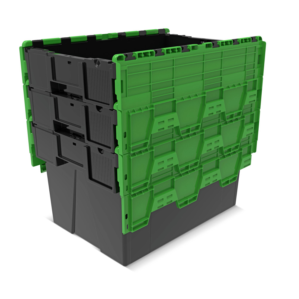 Číslo obrázka výrobku 8: Alpha Eurobox z PP regranulátu s výklopným krytom, čierno-zelený, 65 litrov, v × š × h 365 × 600 × 400 mm