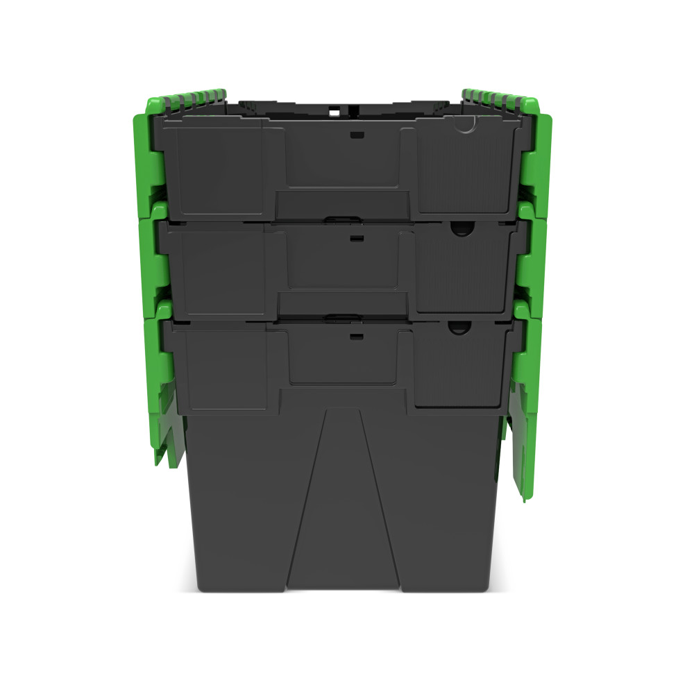 Číslo obrázka výrobku 9: Alpha Eurobox z PP regranulátu s výklopným krytom, čierno-zelený, 65 litrov, v × š × h 365 × 600 × 400 mm