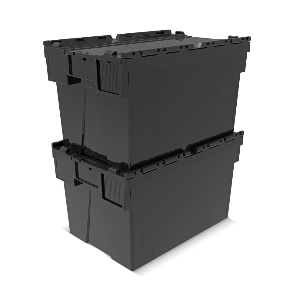 Číslo obrázka výrobku 7: Alpha Eurobox z PP regranulátu s výklopným krytom, čierny, 65 litrov, v × š × h 365 × 600 × 400 mm