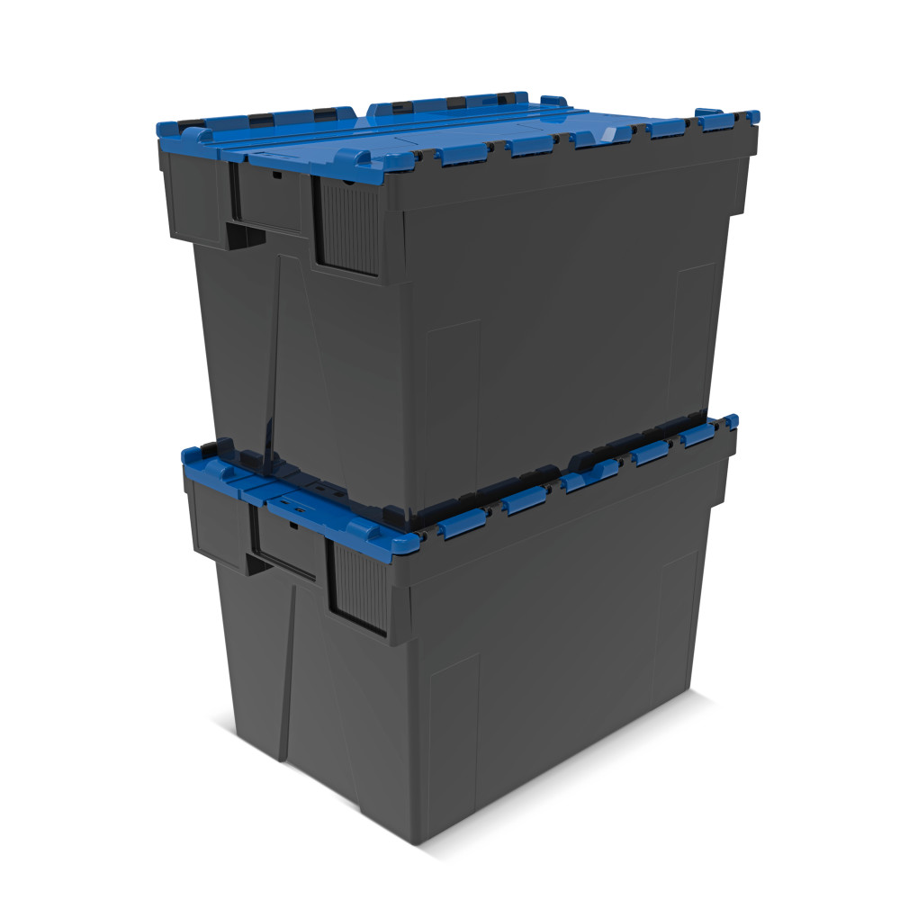 Číslo obrázka výrobku 7: Alpha Eurobox z PP regranulátu s výklopným krytom, čierno-modrý, 77 litrov, v × š × h 400 × 600 × 400 mm