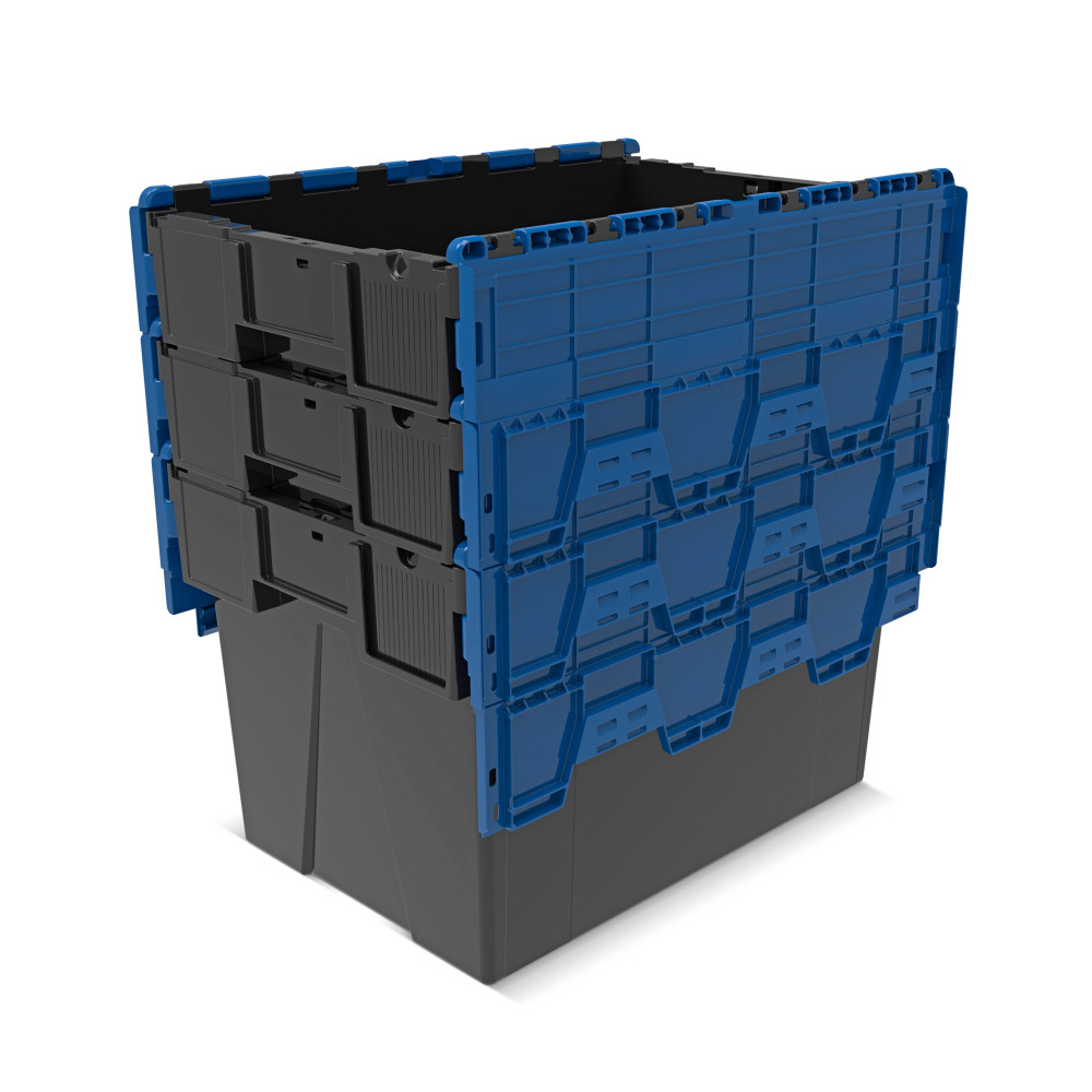 Číslo obrázka výrobku 8: Alpha Eurobox z PP regranulátu s výklopným krytom, čierno-modrý, 77 litrov, v × š × h 400 × 600 × 400 mm