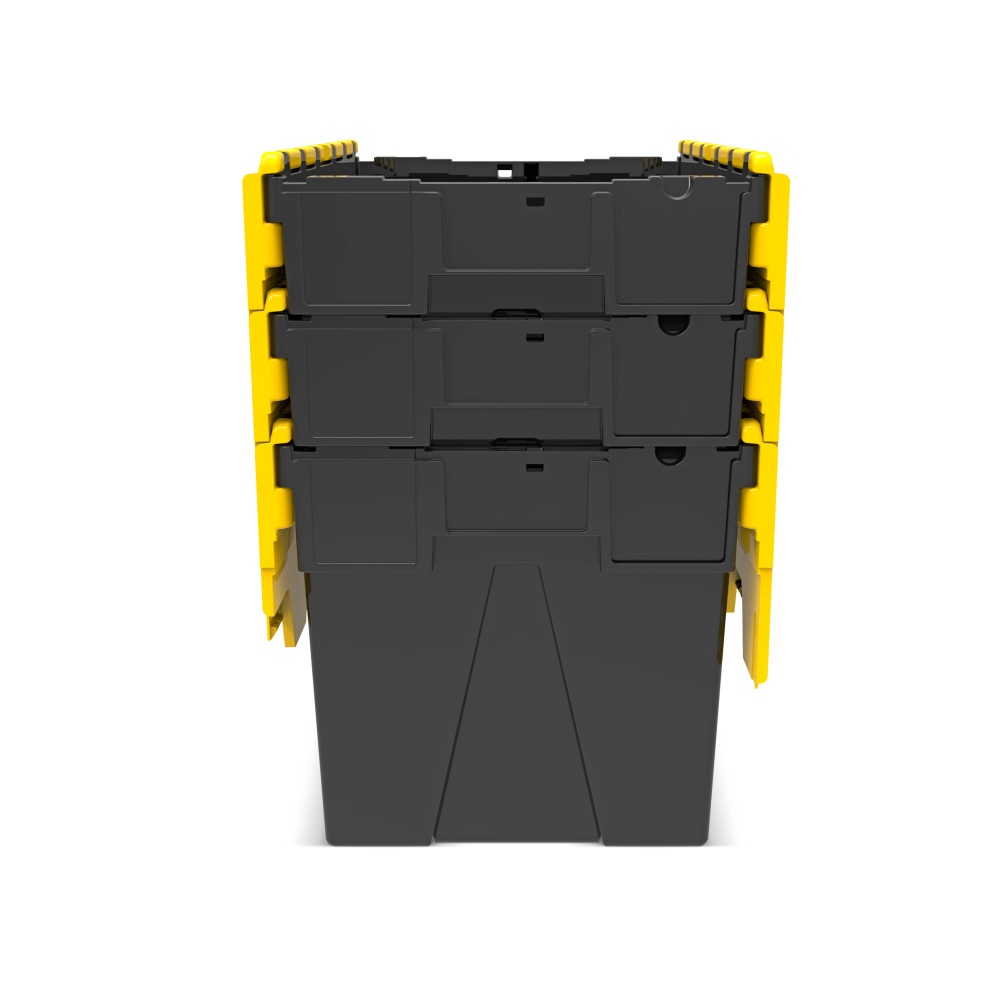 Číslo obrázka výrobku 9: Alpha Eurobox z PP regranulátu s výklopným krytom, čierno-žltý, 77 litrov, v × š × h 400 × 600 × 400 mm