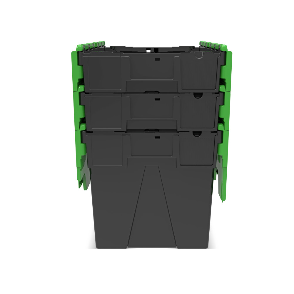 Číslo obrázka výrobku 9: Alpha Eurobox z PP regranulátu s výklopným krytom, čierno-zelený, 77 litrov, v × š × h 400 × 600 × 400 mm