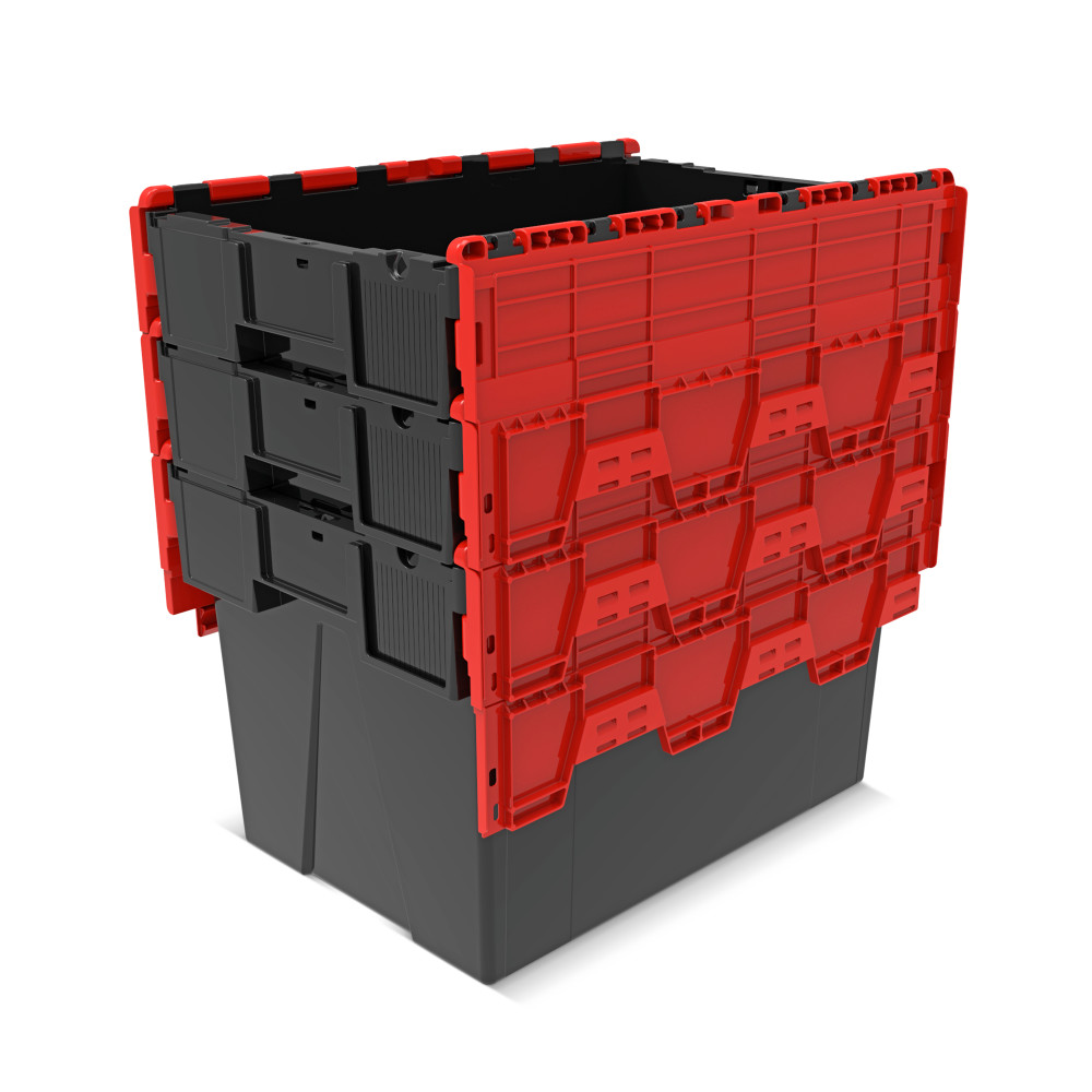 Číslo obrázka výrobku 8: Alpha Eurobox z PP regranulátu s výklopným krytom, čierno-červený, 77 litrov, v × š × h 400 × 600 × 400 mm