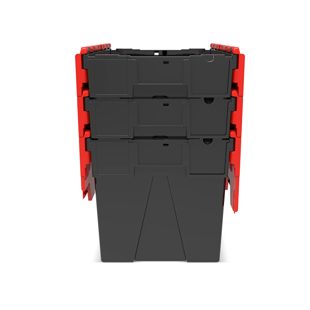 Číslo obrázka výrobku 9: Alpha Eurobox z PP regranulátu s výklopným krytom, čierno-červený, 77 litrov, v × š × h 400 × 600 × 400 mm
