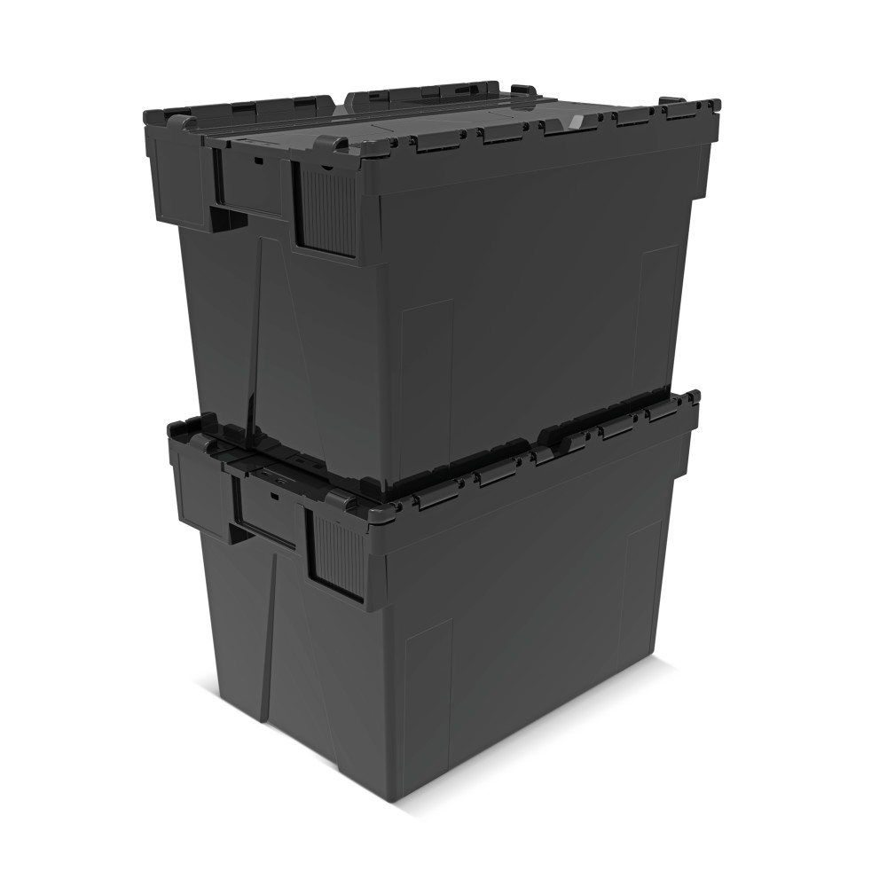 Číslo obrázka výrobku 7: Alpha Eurobox z PP regranulátu s výklopným krytom, čierny, 77 litrov, v × š × h 400 × 600 × 400 mm