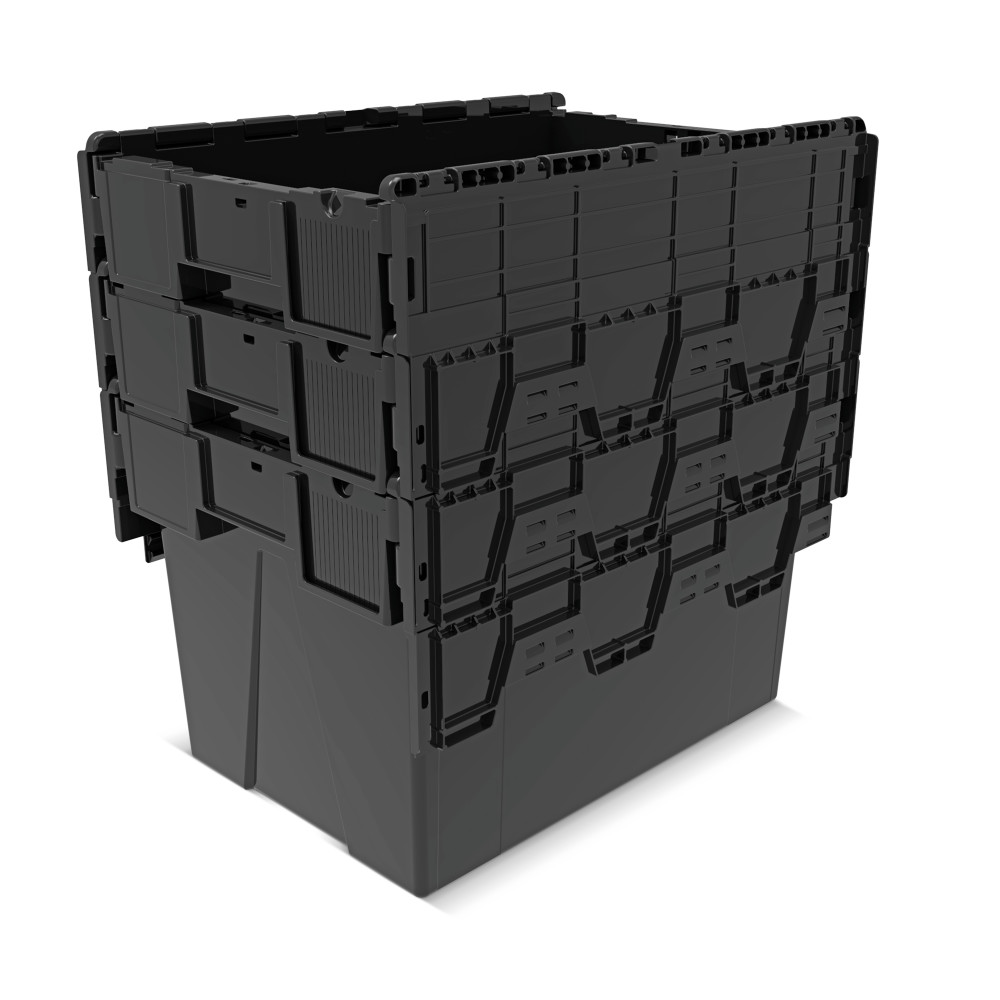 Číslo obrázka výrobku 8: Alpha Eurobox z PP regranulátu s výklopným krytom, čierny, 77 litrov, v × š × h 400 × 600 × 400 mm