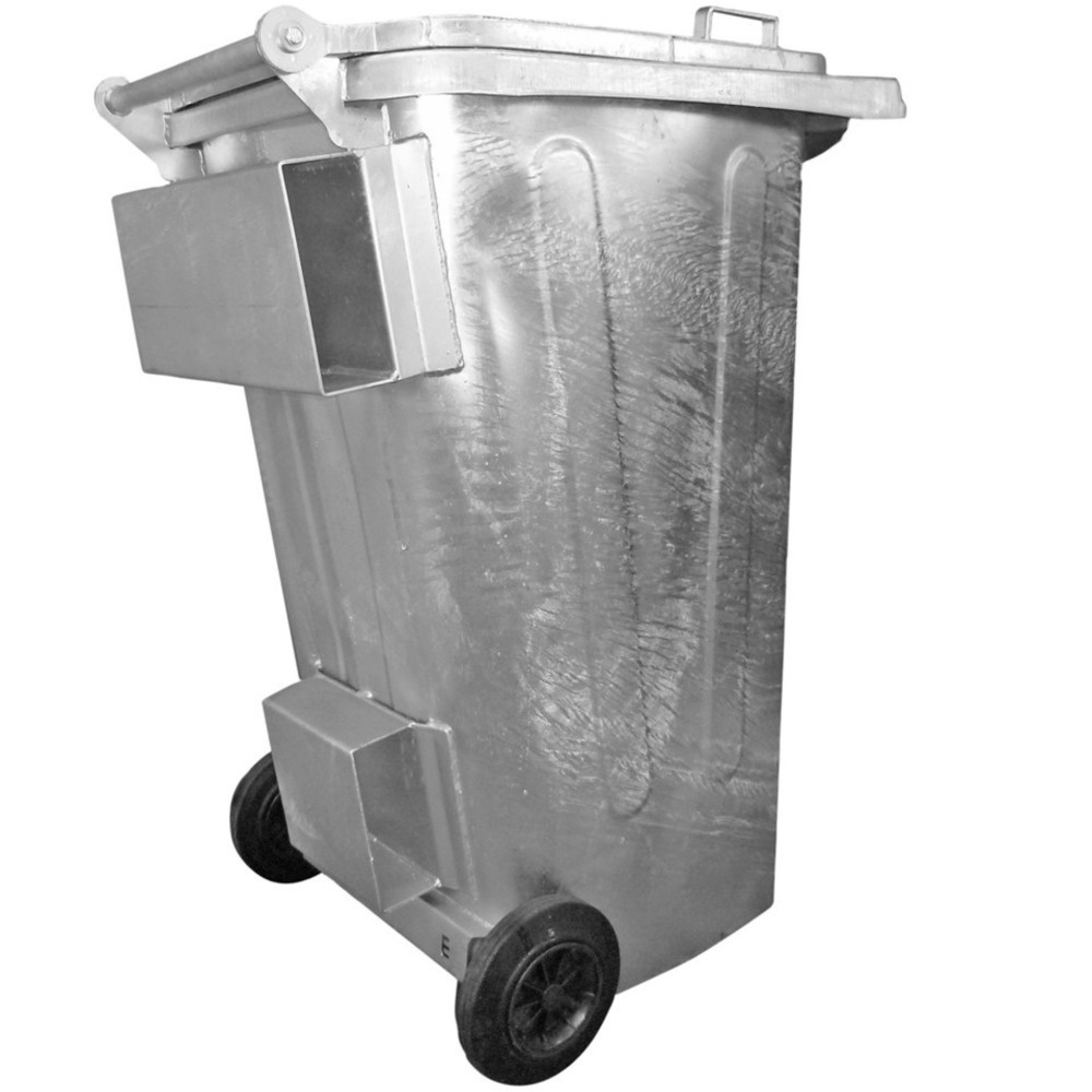 Product afbeelding: Vuilnisbak van thermisch verzinkt plaatstaal, 240 liter, met wielen en vorkkokers