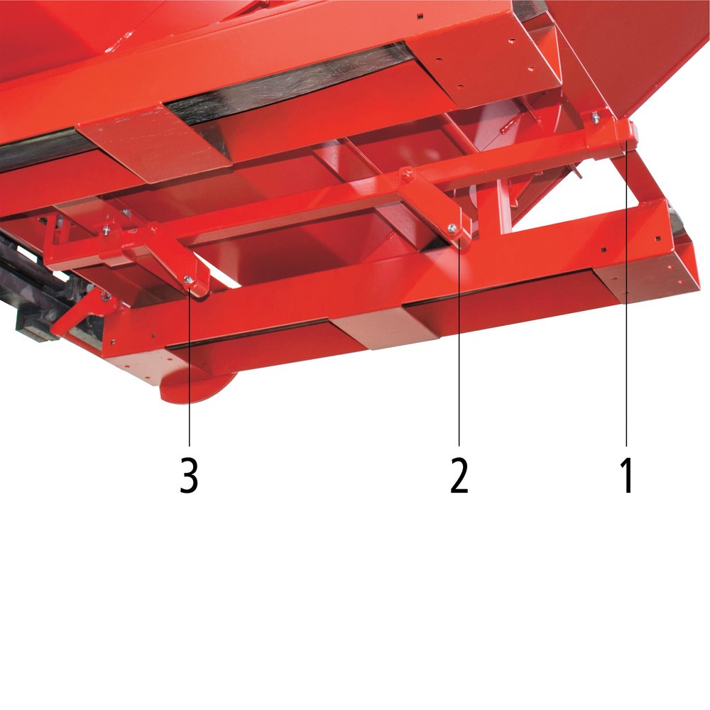 Číslo obrázka výrobku 9: Bauer® Sklápacia nádoba s automatickým valcovacím mechanizmom, nosnosť 1.000 kg, lakovaná, objem 0,6 m³, RAL 3000 ohnivá červená
