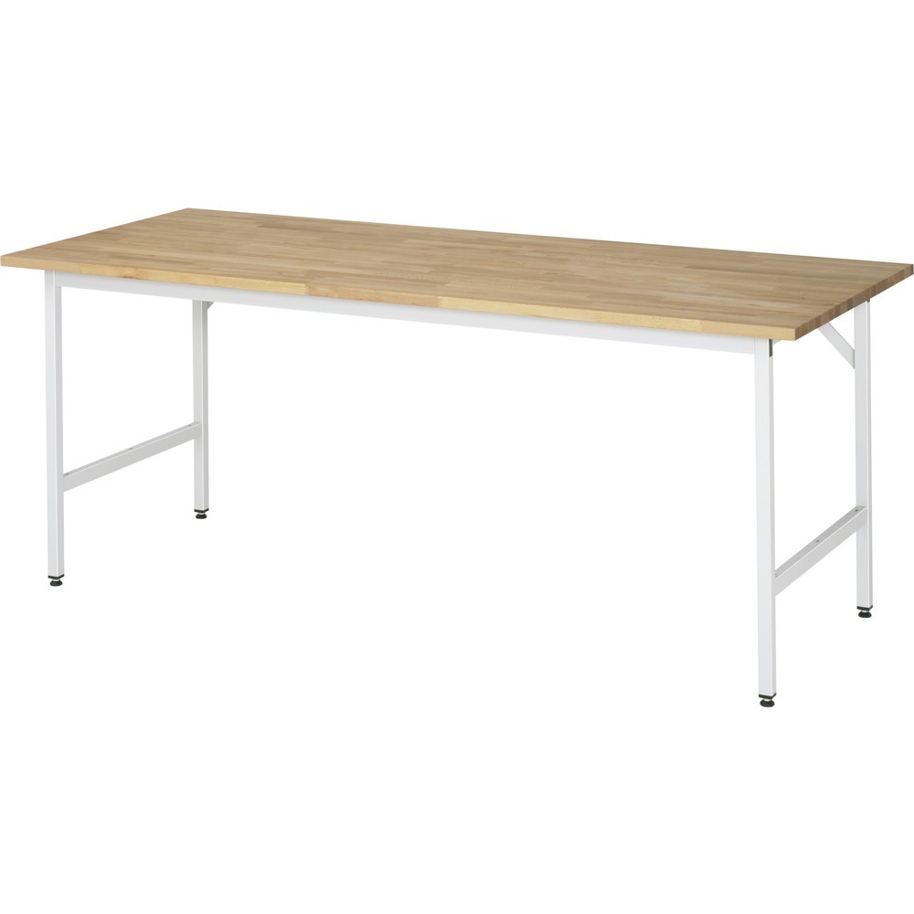 Číslo obrázka výrobku 1: Výškovo nastaviteľný pracovný stôl RAU série JERRY, v × š × h 800 – 850 × 2 500 × 800 mm, pracovná doska z bukového masívu