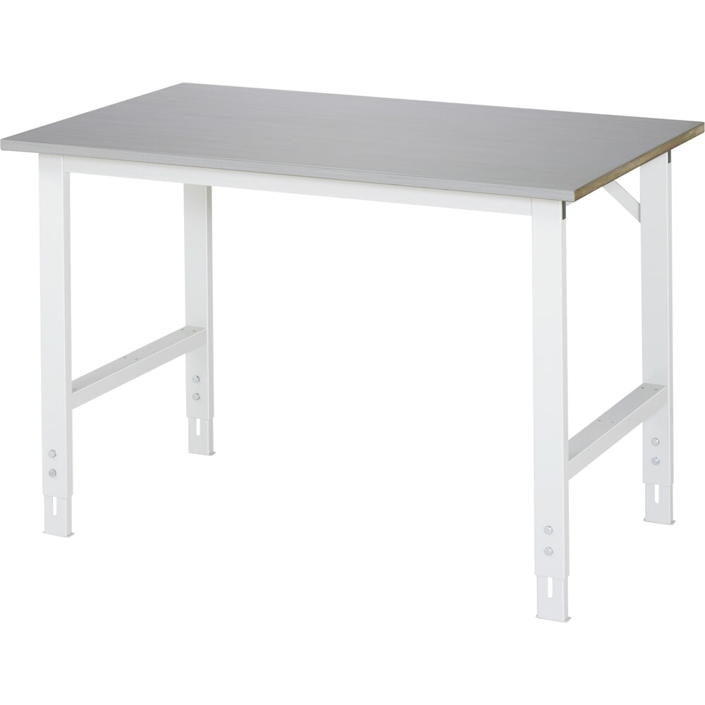 Obrázok výrobku: Výškovo nastaviteľný pracovný stôl RAU série TOM, v × š × h 760 – 1 080 × 1 250 × 800 mm, pracovná doska s povrchom z plechu z nehrdzavejúcej ocele