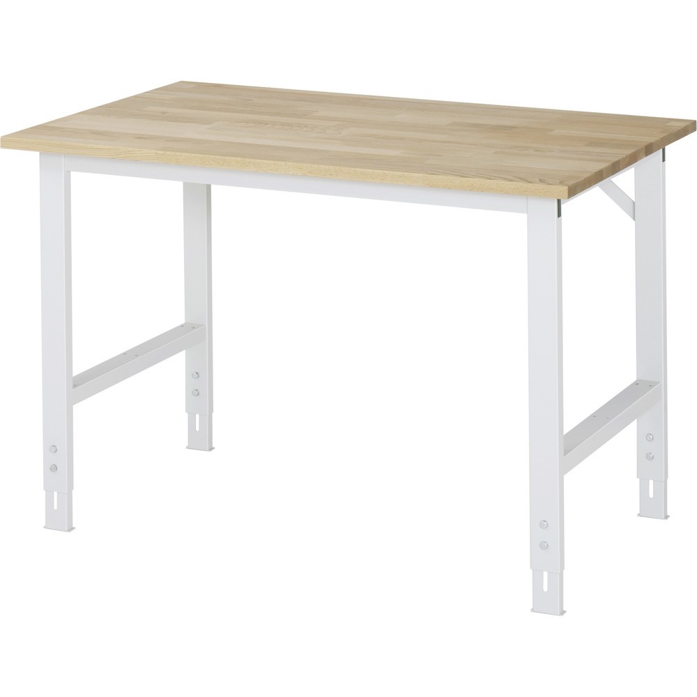 Obrázok výrobku: Výškovo nastaviteľný pracovný stôl RAU série TOM, v × š × h 760 – 1 080 × 1 250 × 800 mm, pracovná doska z bukového masívu