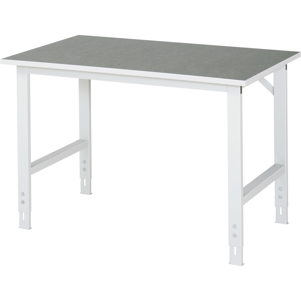 Obrázok výrobku: Výškovo nastaviteľný pracovný stôl RAU série TOM, v × š × h 760 – 1 080 × 1 250 × 800 mm, pracovná doska s linoleovým/univerzálnym povrchom