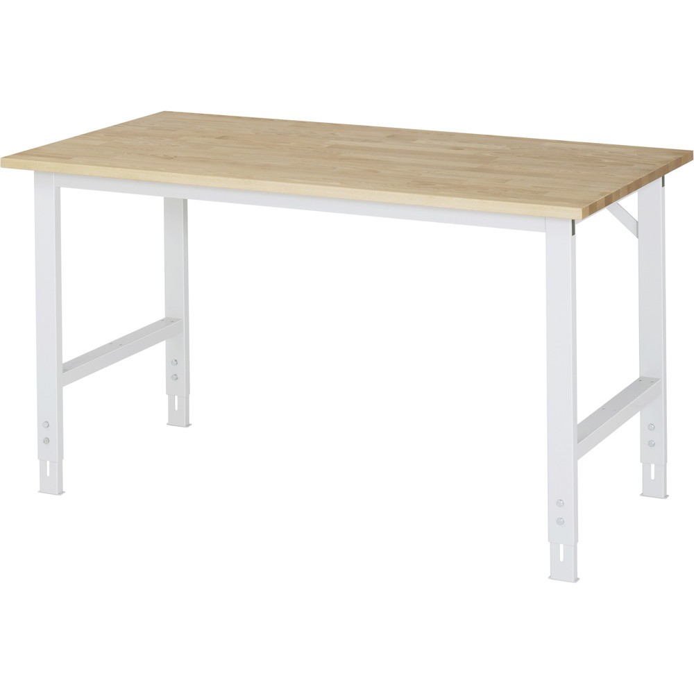 Obrázok výrobku: Výškovo nastaviteľný pracovný stôl RAU série TOM, v × š × h 760 – 1 080 × 1 500 × 800 mm, pracovná doska z bukového masívu