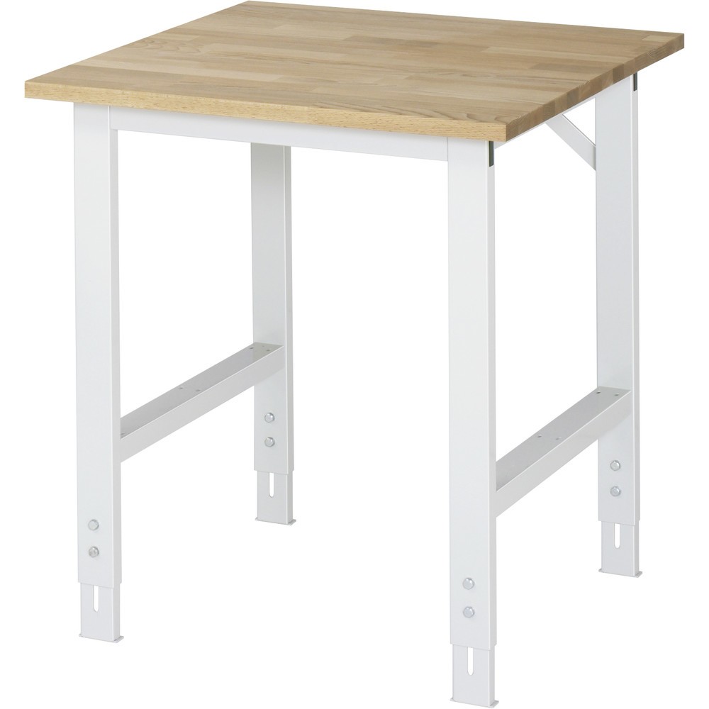 Obrázok výrobku: Výškovo nastaviteľný pracovný stôl RAU série TOM, v × š × h 760 – 1 080 × 750 × 800 mm, pracovná doska z bukového masívu
