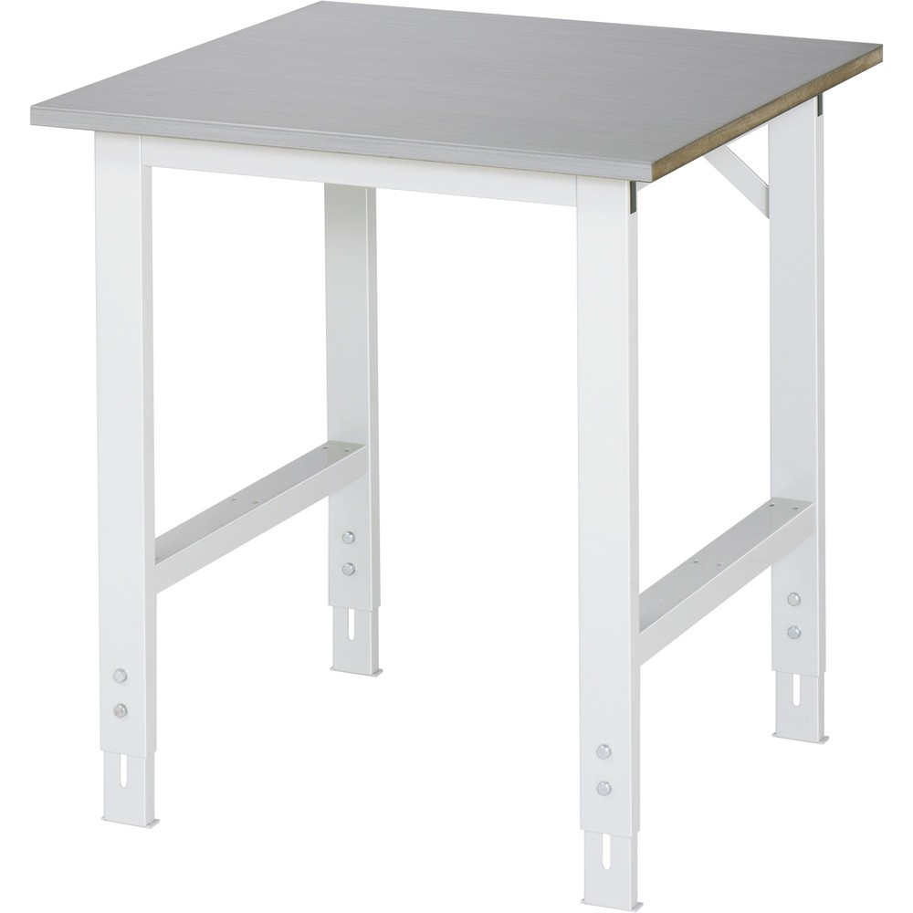 Obrázok výrobku: Výškovo nastaviteľný pracovný stôl RAU série TOM, v × š × h 760 – 1 080 × 750 × 800 mm, pracovná doska s povrchom z plechu z nehrdzavejúcej ocele