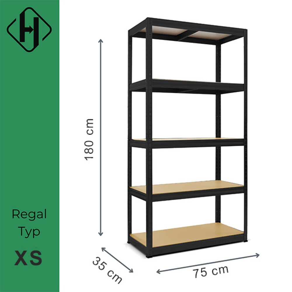 Číslo obrázka výrobku 2: Vysokozaťažený regál HEMMDAL, typ XS, čierny – 180 × 75 × 35 cm – do 750 kg