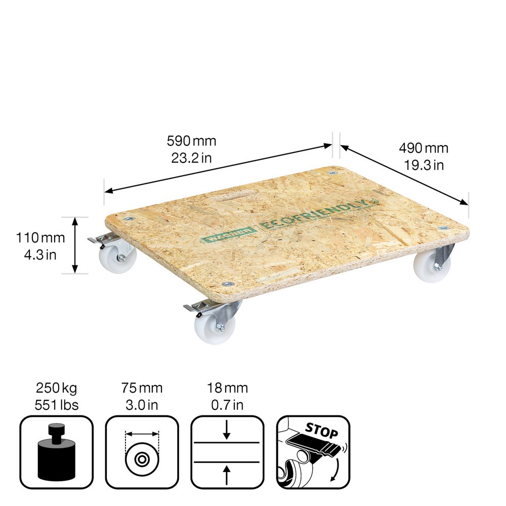 N° de l'image du produit 2 : WAGNER Aide au transport MM1172 590 x 490 mm, OSB 4 roues directrices pour appareil de transport Ø 75 mm, paliers à rouleaux, 2 dispositifs de blocage, capacité de charge 250 kg