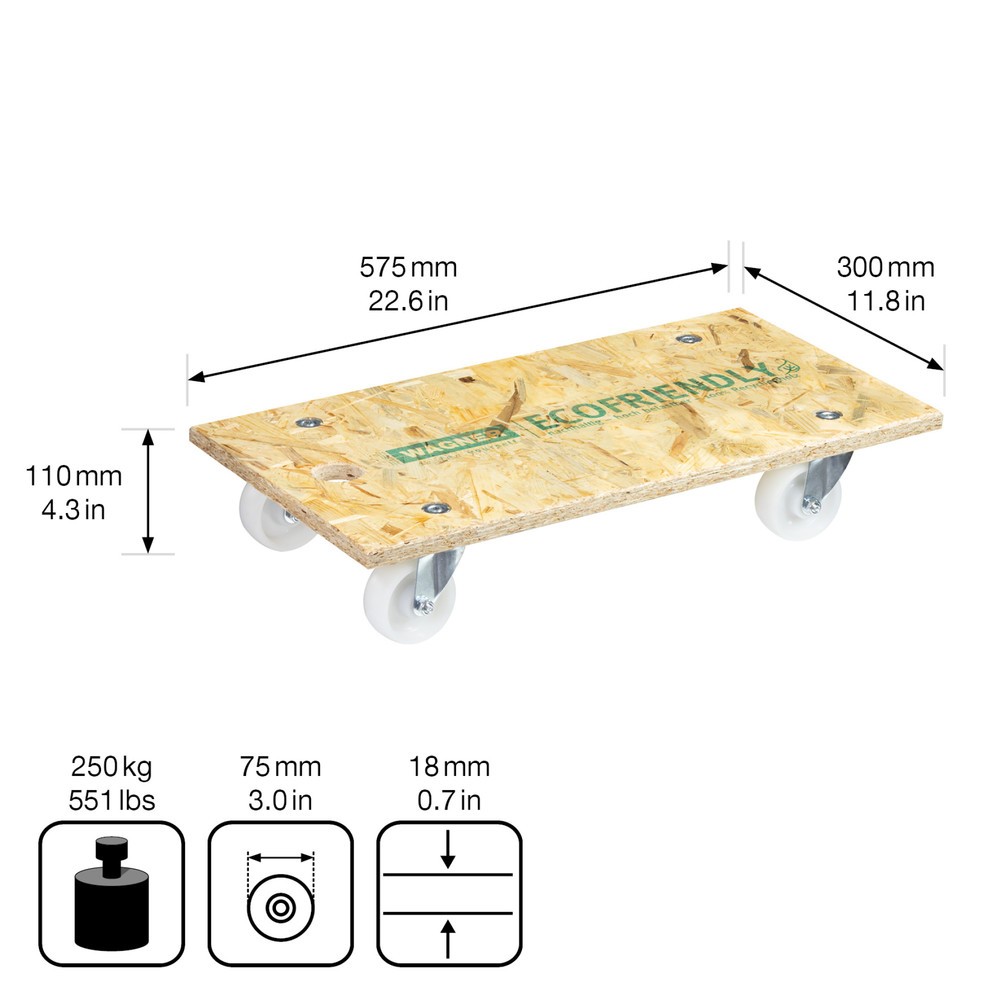 N° de l'image du produit 2 : WAGNER Aide au transport OSB MEDIUM 18 mm - 57,5 x 30 x 11 cm, capacité de charge 250 kg