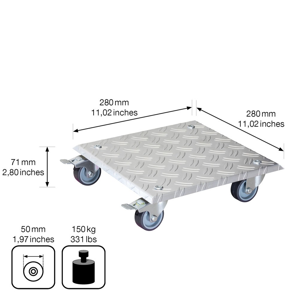 N° de l'image du produit 3 : WAGNER Rouleur pour plantes ALASKA - 28 x 28 x 7,5 cm, alu, capacité de charge 150 kg