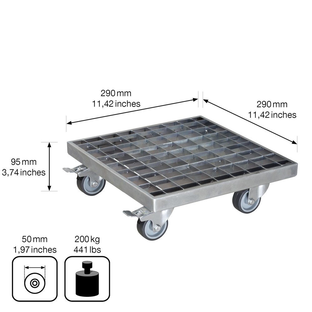 N° de l'image du produit 3 : WAGNER Rouleur pour plantes INDUSTRIAL STYLE - 29 x 29 x 9,5 cm, capacité de charge 200 kg