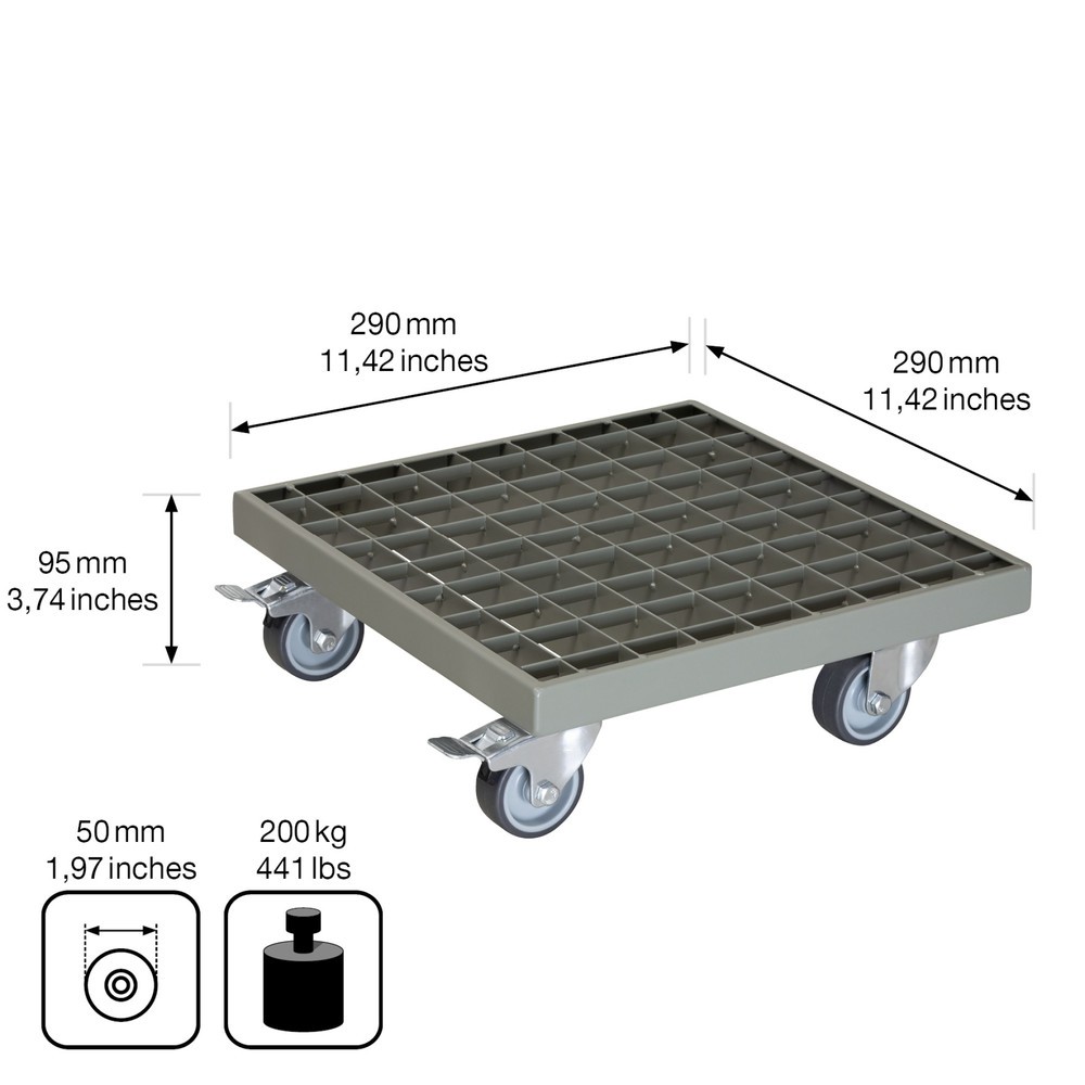 N° de l'image du produit 3 : WAGNER Rouleur pour plantes INDUSTRIAL STYLE - 29 x 29 x 9,5 cm, capacité de charge 200 kg