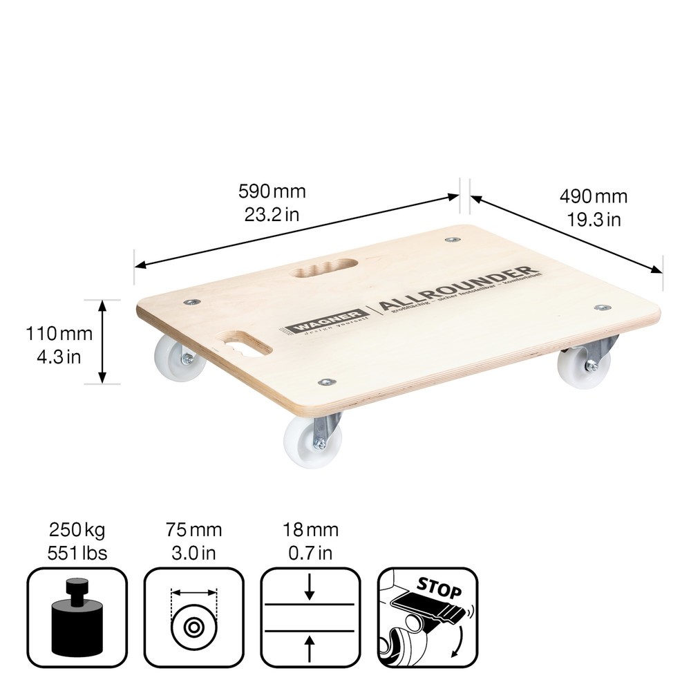 Produktabbildung Nr. 2: WAGNER Transporthilfe BIRKE Multiplex - 59 x 49 x 11 cm, TK 250 Kg
