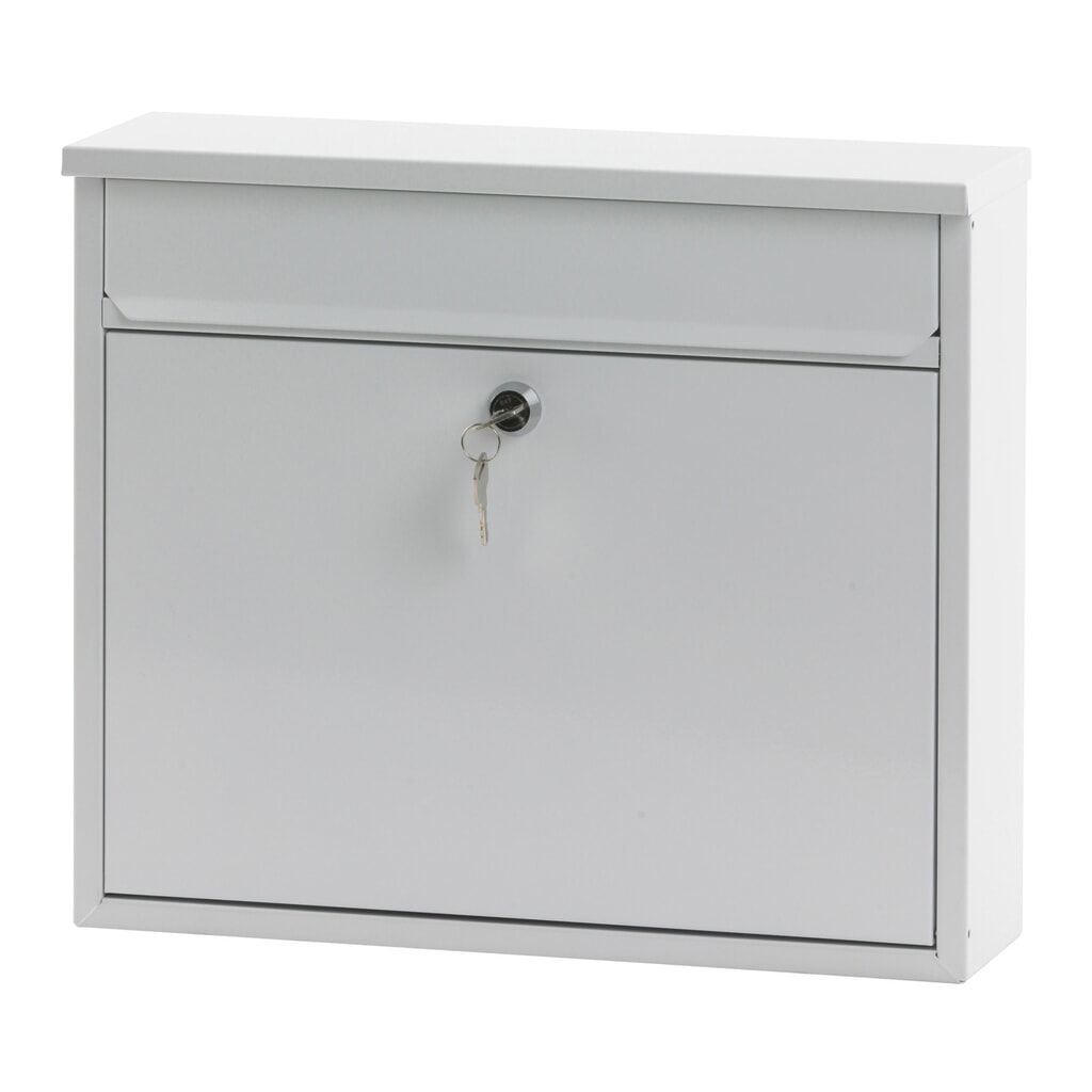 Wand-Briefkasten Granadan, mit Zylinderschloss, aus verzinktem Stahl, weiß Produktabbildung: Wand-Briefkasten Granadan, mit Zylinderschloss, aus verzinktem Stahl, weiß