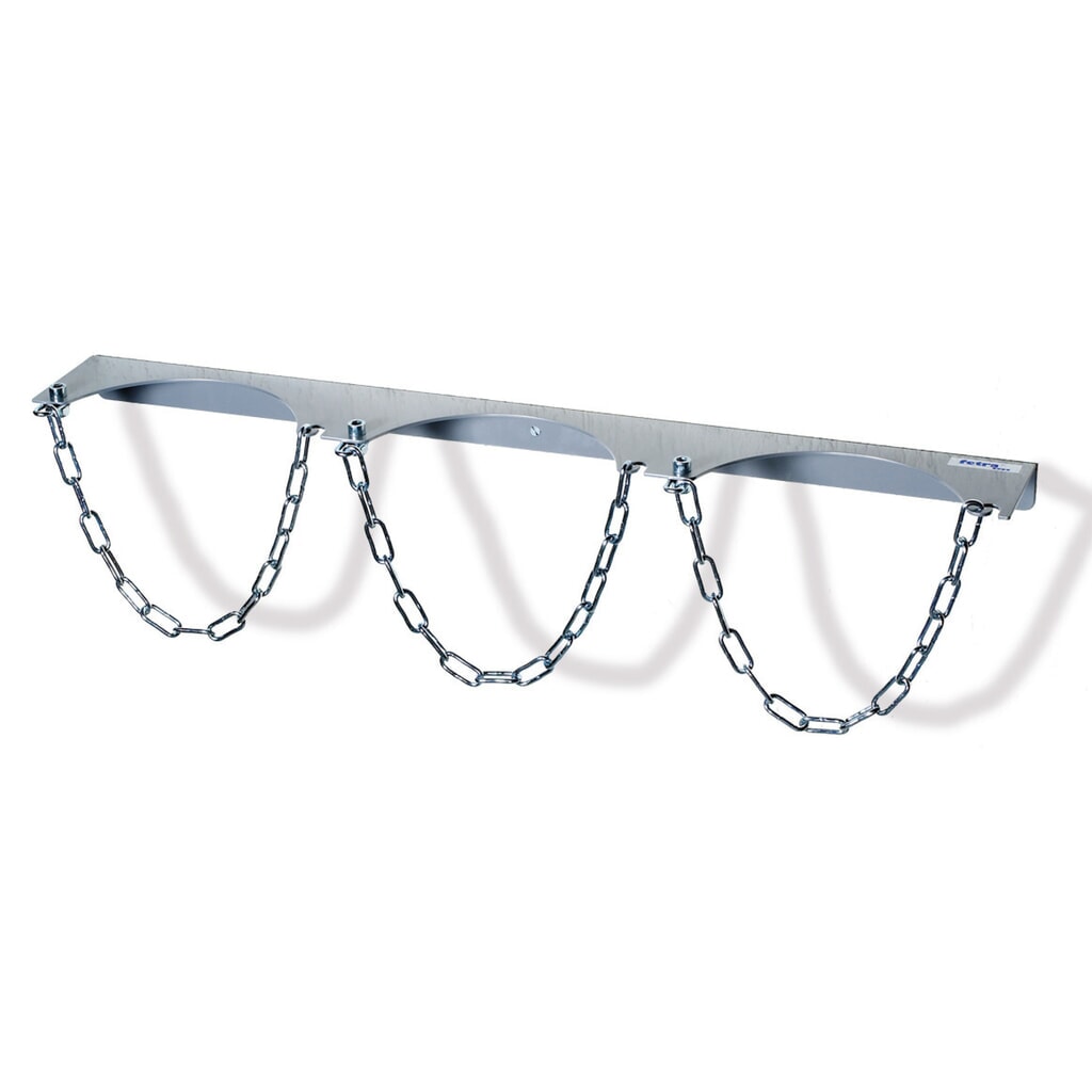 Produktabbildung: fetra® Wandhalterung für 3 Gasflaschen, Kettensicherung, Flaschen-Ø 140 mm