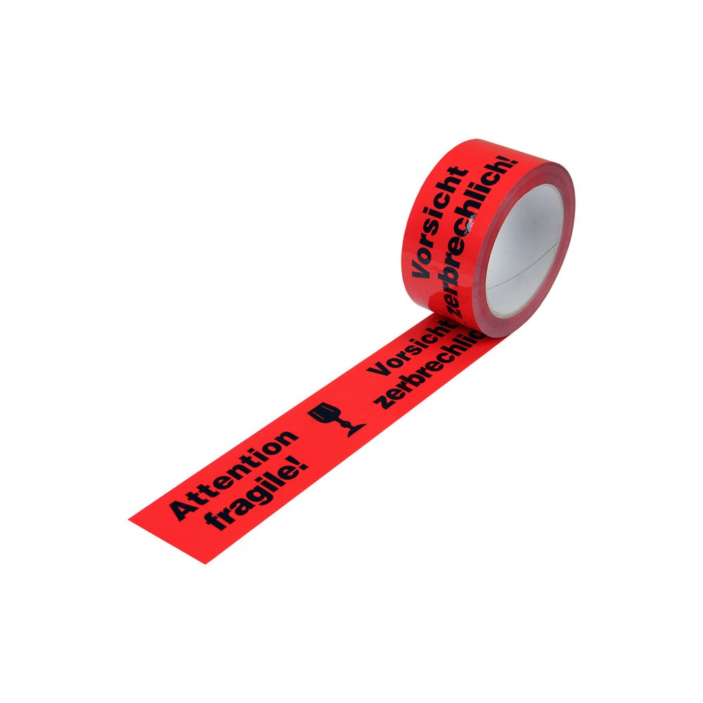 Produktabbildung: Warn-Klebebänder, 50 mm breit x 66 lfm, mit Aufdruck "Zerbrechlich"