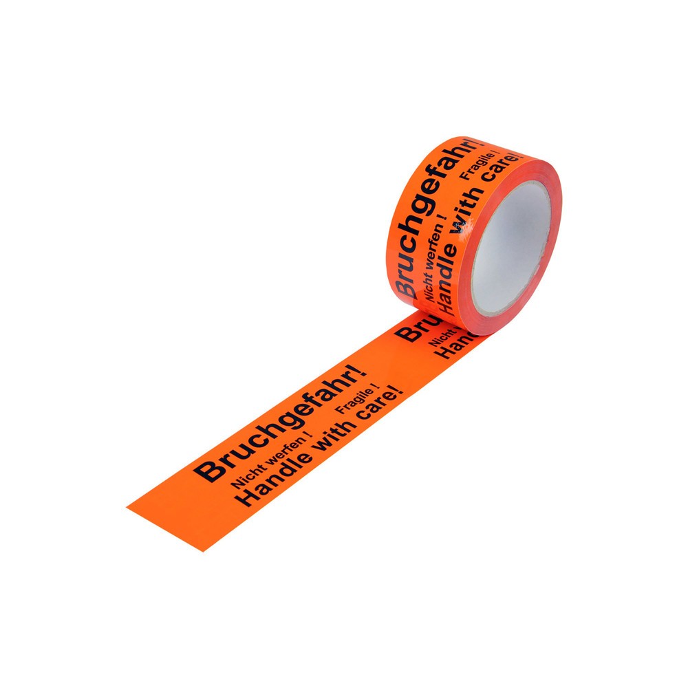 Produktabbildung: Warn-Klebebänder, 50 mm breit x 66 lfm, signalrot, mit Aufdruck "Bruchgefahr"